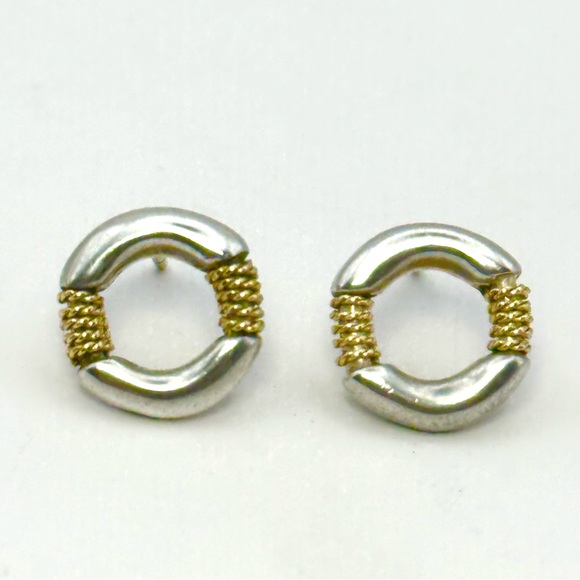 Tiffany & Co Silver & 14K Gold Twisted Rope Circle Earrings - Picture 1 of 5